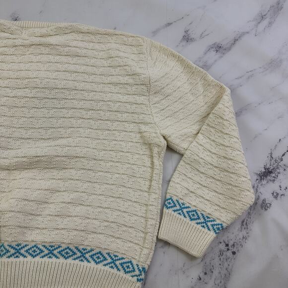 Cabelas Womens Vintage Y2k Western Sweater Size M Cream Blue Embroidered Cowgirl - Picture 10 of 12